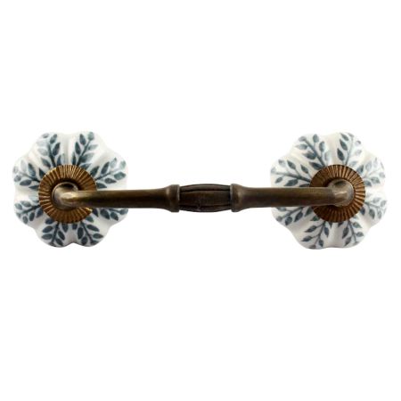 White Base Grey Leaf Ceramic Melon Bridge Handle